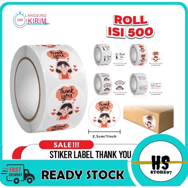 

[1 Roll 500 Pcs] Sticker Label Makanan Ucapan Thank You Terimakasih For Your Order