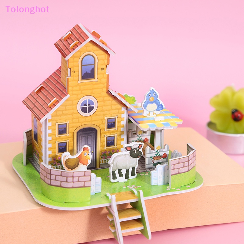 Tolonghot&gt; 1Set DIY Kartu Puzzle 3D Tiga Dimensi Handmade Model Rumah Anak Merakit Mainan Edukasi Sumur