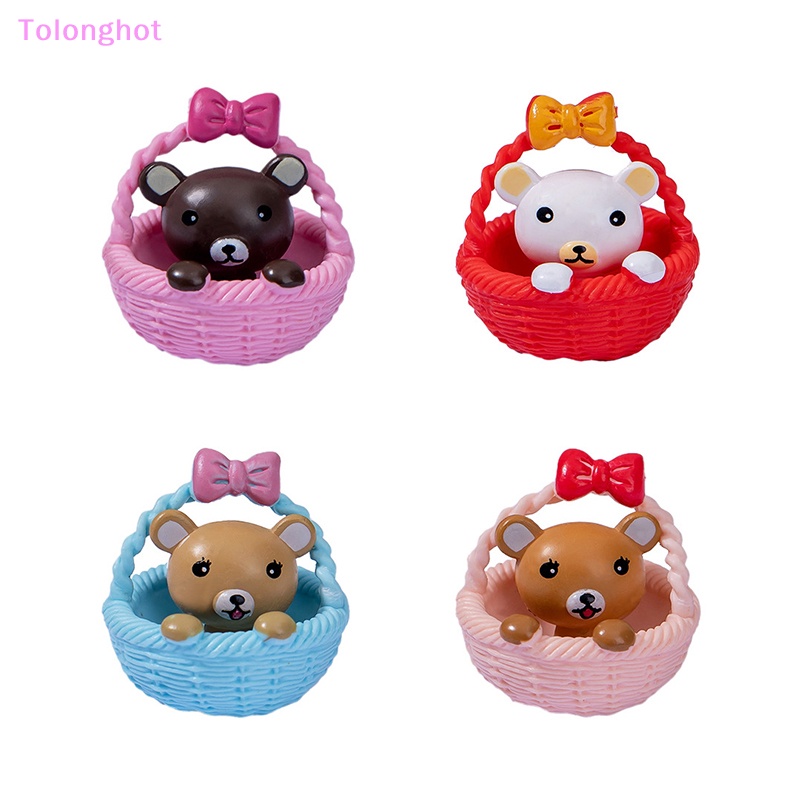 Tolonghot&gt; Lucu Keranjang Mini Cubs Ornamen Rumah Boneka Miniatur Mainan Kartun Beruang Boneka Mikro Lanskap Dekorasi well