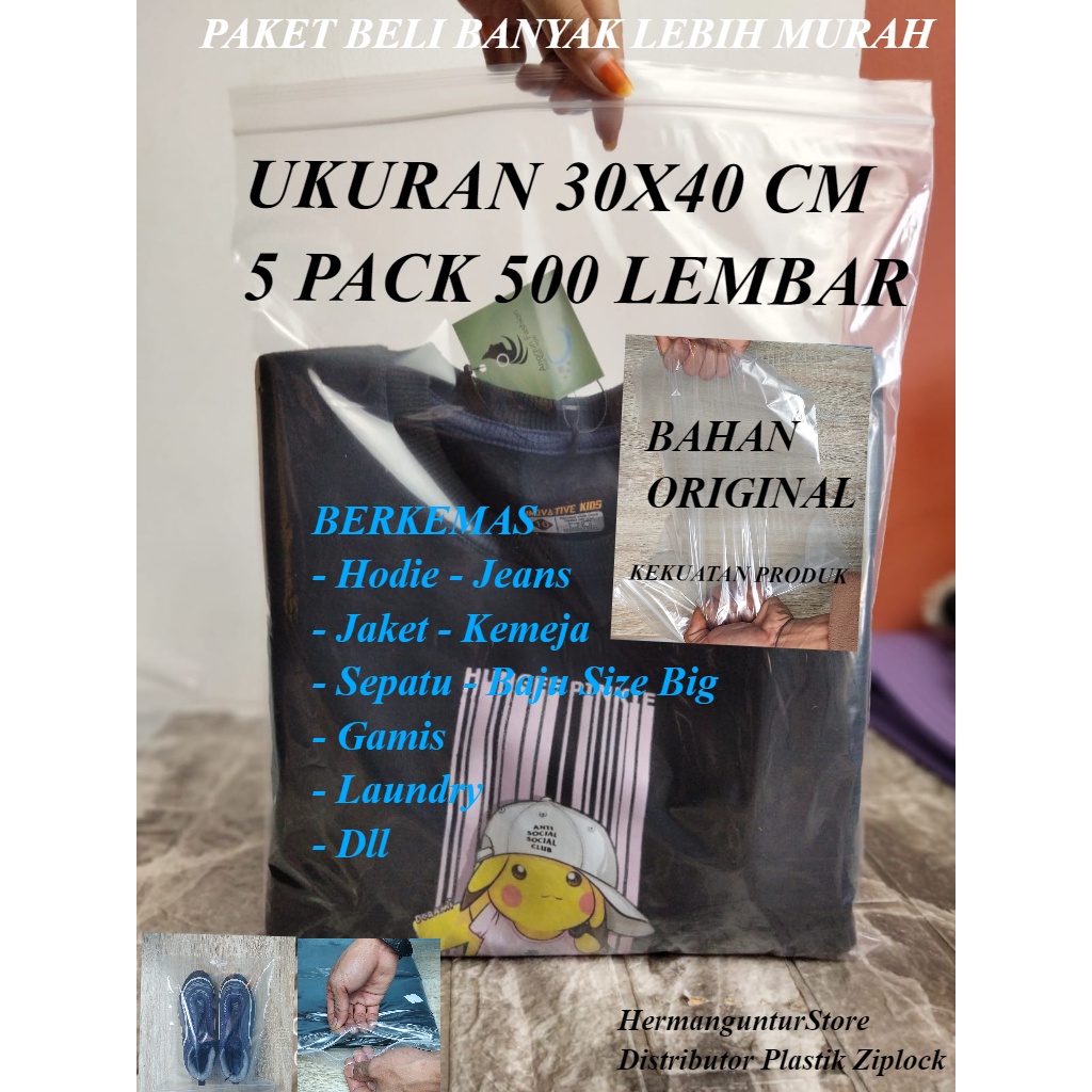 Plastik Klip Clip Ziplock 500 Pcs 30x40 Plastik Bening Transparan Zip Pengunci Tebal Bahan PE