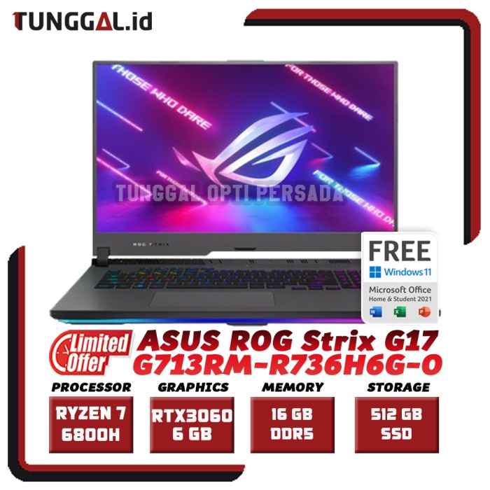 ASUS ROG Strix G17 G713RM RTX 3060 RYZEN 7 IPS 17" 360Hz 16GB W11+OHS