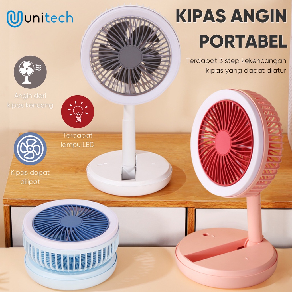 Kipas Angin Mini Portable Rechargeable Plus Lampu MJ118