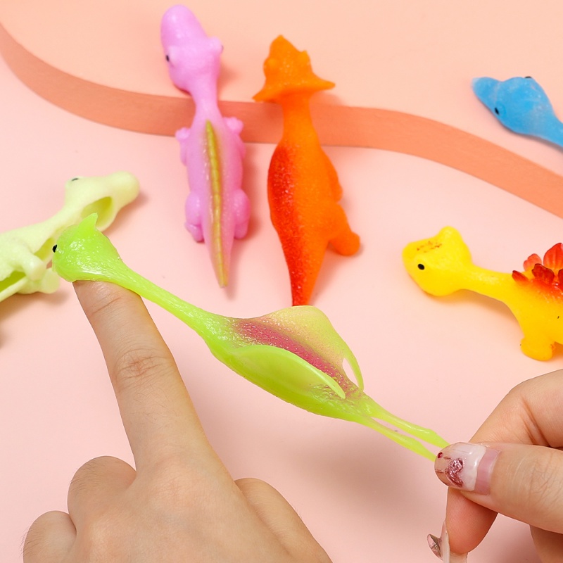 1pc Random Style Mainan Mini TPR Dinosaurus Jari Popping/ Fun Stretchy Doll Mainan Penghilang Stress/ Pesta Liburan Anak Peraga Permainan Interaktif