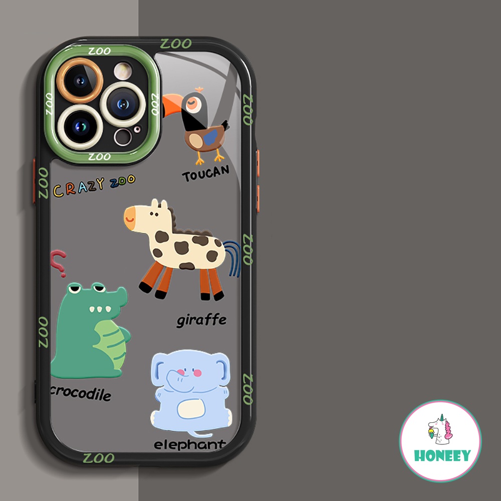 IPHONE Casing Ponsel Kartun Zoo Pinguin Jerapah Gajah Kompatibel Untuk Iphone14 13 12 11 Pro Max Akrilik Hard PC Cover Pelindung