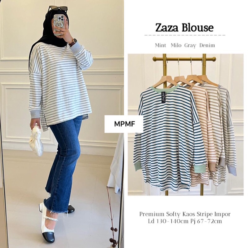 ZAZA BLOUSE ORI SATINE | Premium Softy Kaos Stripe Impor