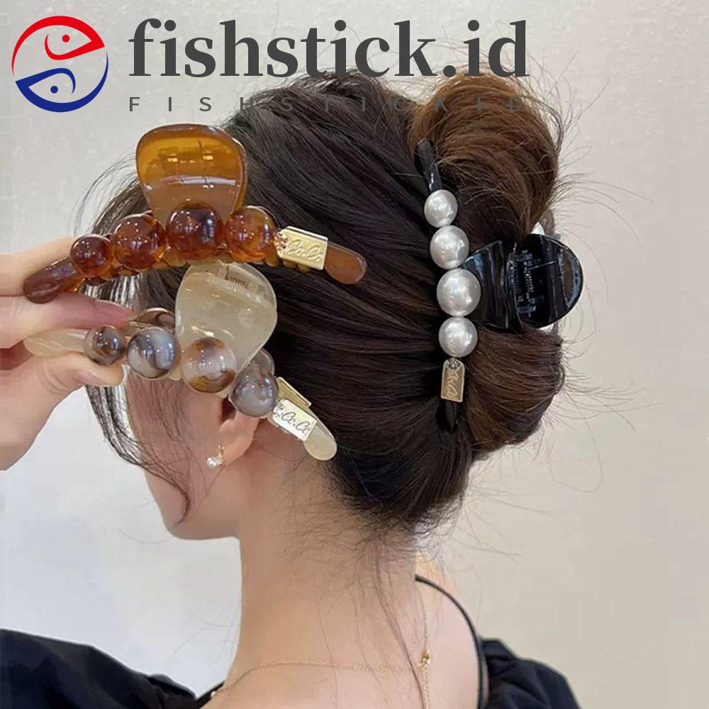 Fishstick Pearl Hair Clip Cute Simple Hair Clip Shark Clip Manik-Manik Bentuk Geometris Aksesoris Rambut Wanita