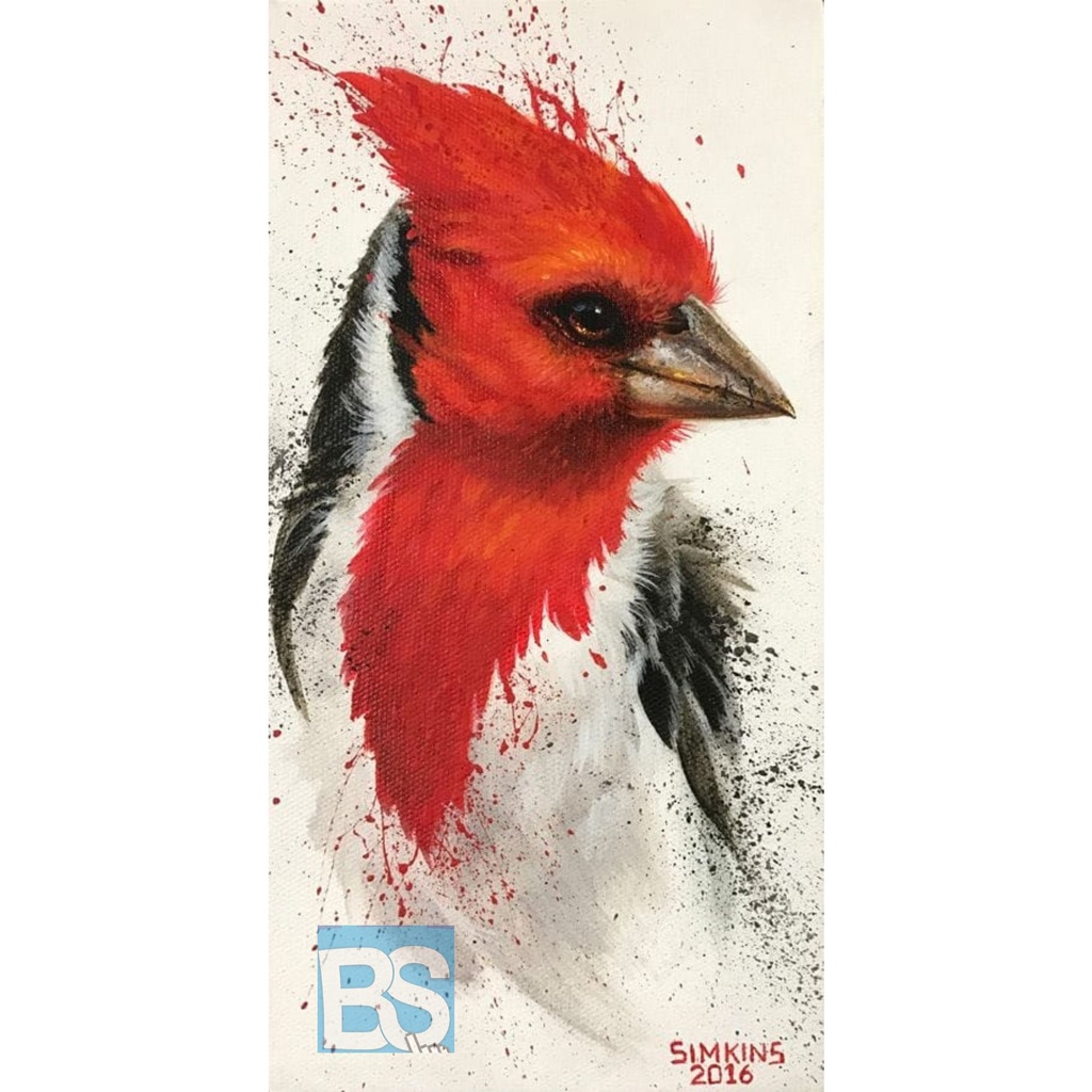 LUKISAN   MEWAH BURUNG MERAH ARTISTIK KANVAS ASLI PAJANGAN DINDING HIASAN RUMAH DEKORASI RUANG MAKAN