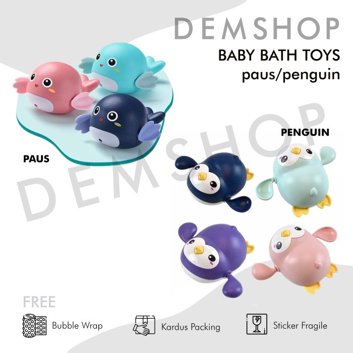 Mainan Mandi Bayi Anak Bath Toy Bentuk Paus Lumba dan Penguin Berenang