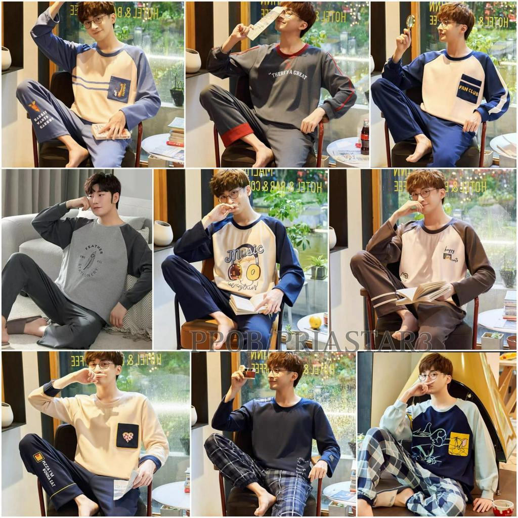 SETELAN ONESET PIYAMA PAJAMAS BAJU KAOS TIDUR FASHION PRIA DEWASA KATUN IMPORT PREMIUM LENGAN PANJAN