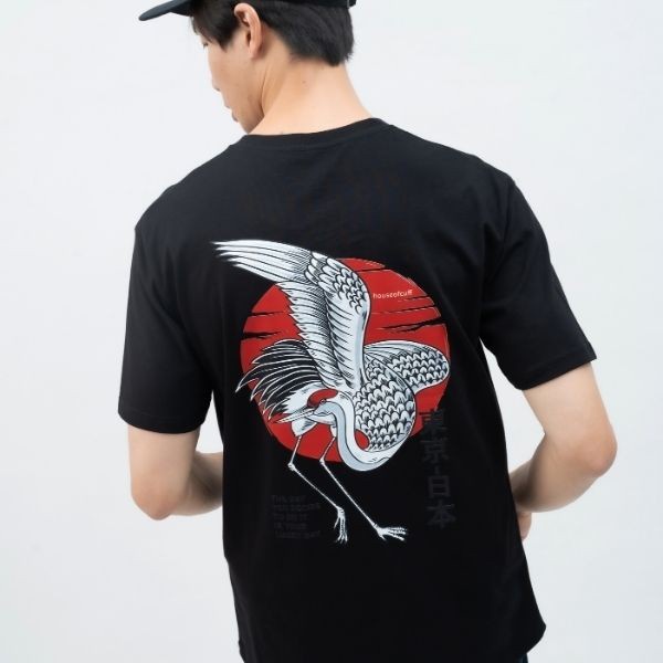 Houseofcuff T-shirt Kaos Hitam Motif Burung Bangau Tersedia Size S-4XL