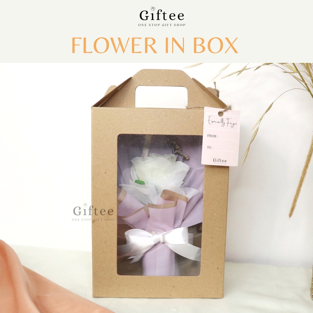 FLOWER IN BOX THALIA GIFT FLOWERS BOUQUET SINGLE ROSE BUKET BUNGA MAWAR ARTIFICIAL DALAM KOTAK MIKA 