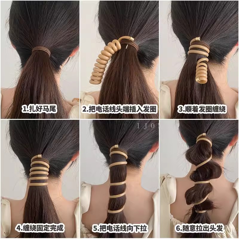 Jepang Spiral Ikat Rambut Tahan Air Ponytail Stabilizer Fashion Garis Telepon Hairband Hair Loop