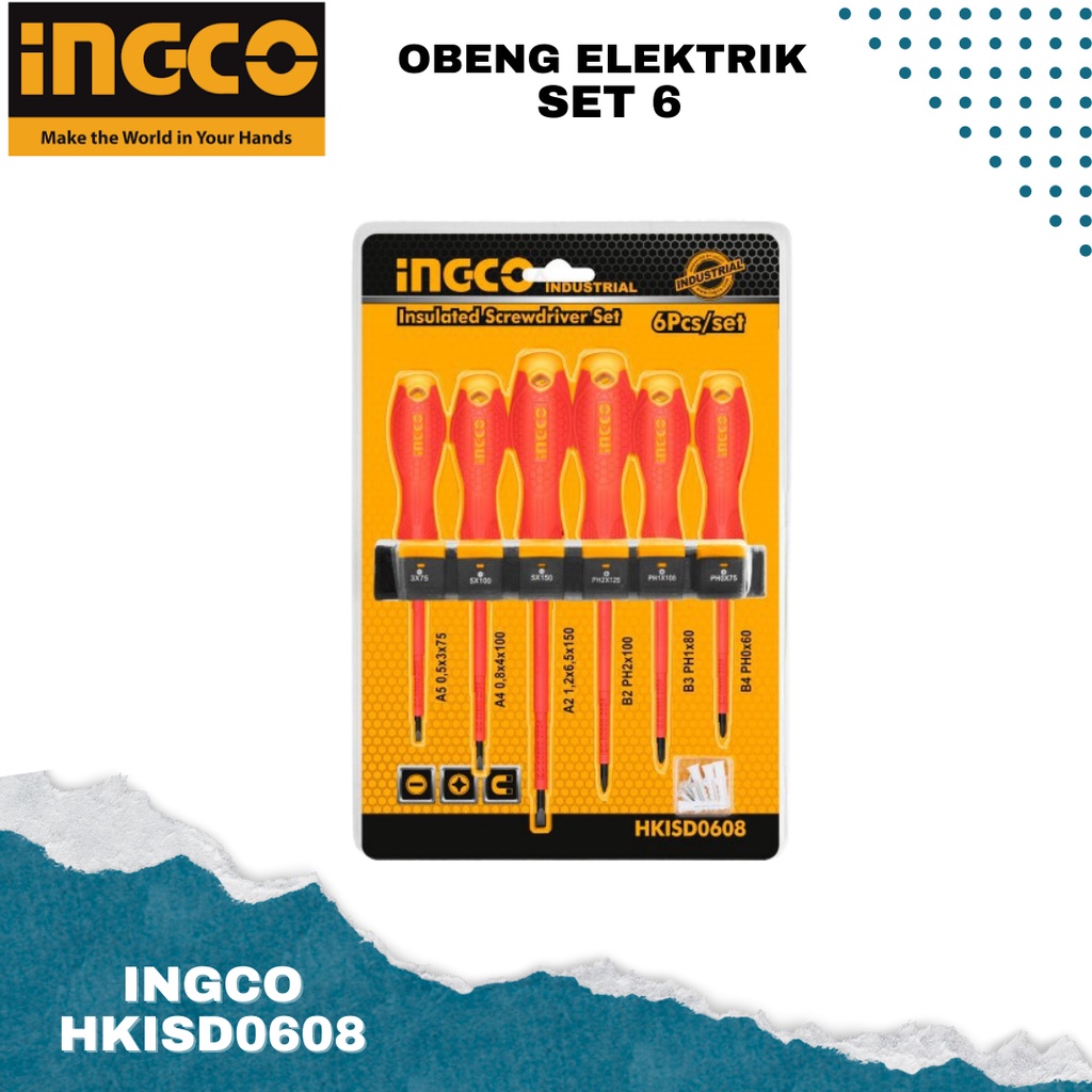 Obeng Gagang Karet Listrik Elektrik INGCO HKISD0608 SET 6 pcs Obeng Elektrik Set (6 Pcs) INGCO HKISD