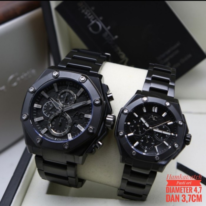jam tangan couple alexander cristie ac9601 full black | harga sepasang Vs