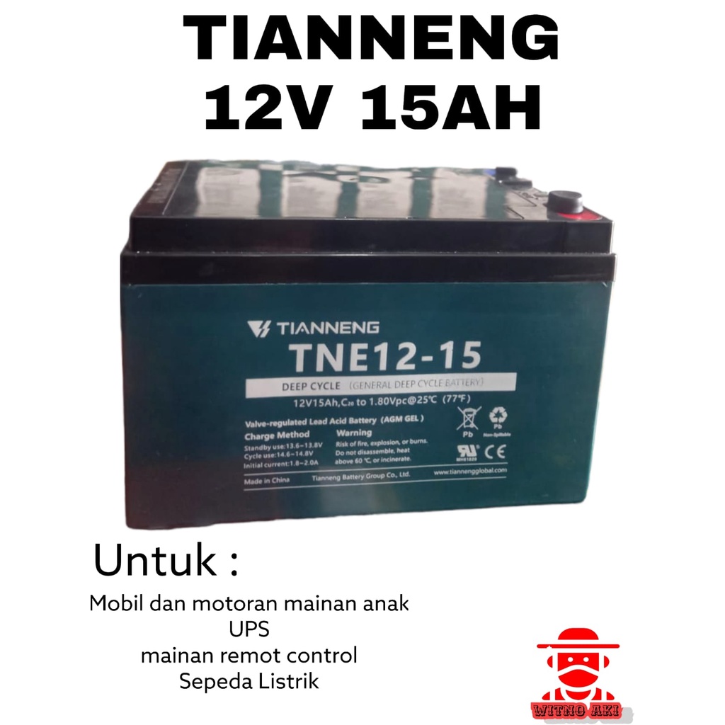 Battery sepeda listrik Go Green Original Tianneng TNE12-15 6DZM12