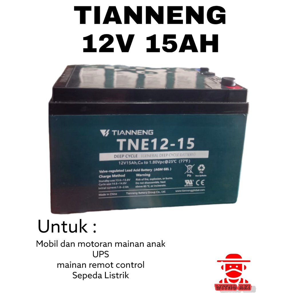Battery sepeda listrik Jarvis original Tianneng TNE 12-15 6DZM12
