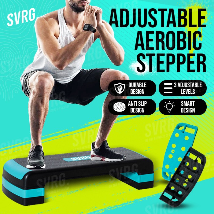 SVRG Adjustable Aerobic Stepper - Papan Senam Step Aerobik 60x30cm, Hitam/Biru/Merah
