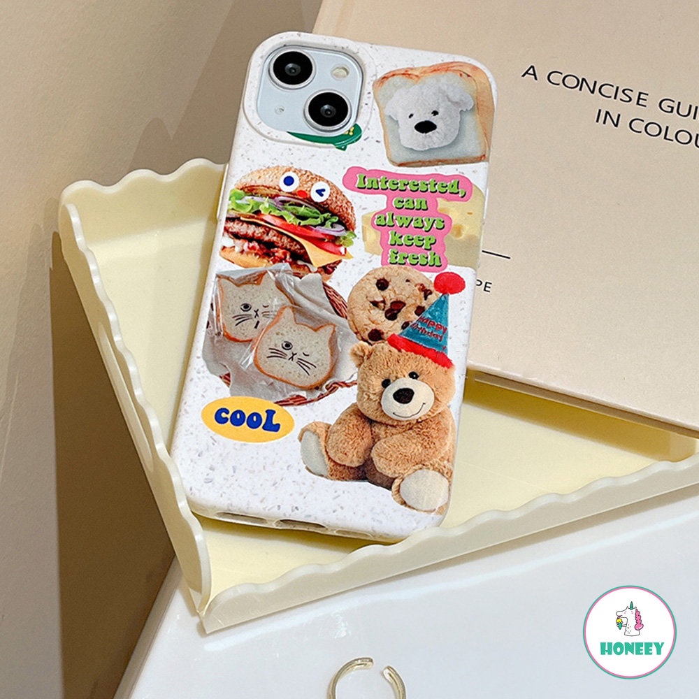 IPHONE Korea Ins Kartun Hamburger Roti Beruang Untuk Apple14 Phone Case Untuk Iphone11 12 13 Pro Max Silikon Anti-Drop Ponsel Penutup Belakang