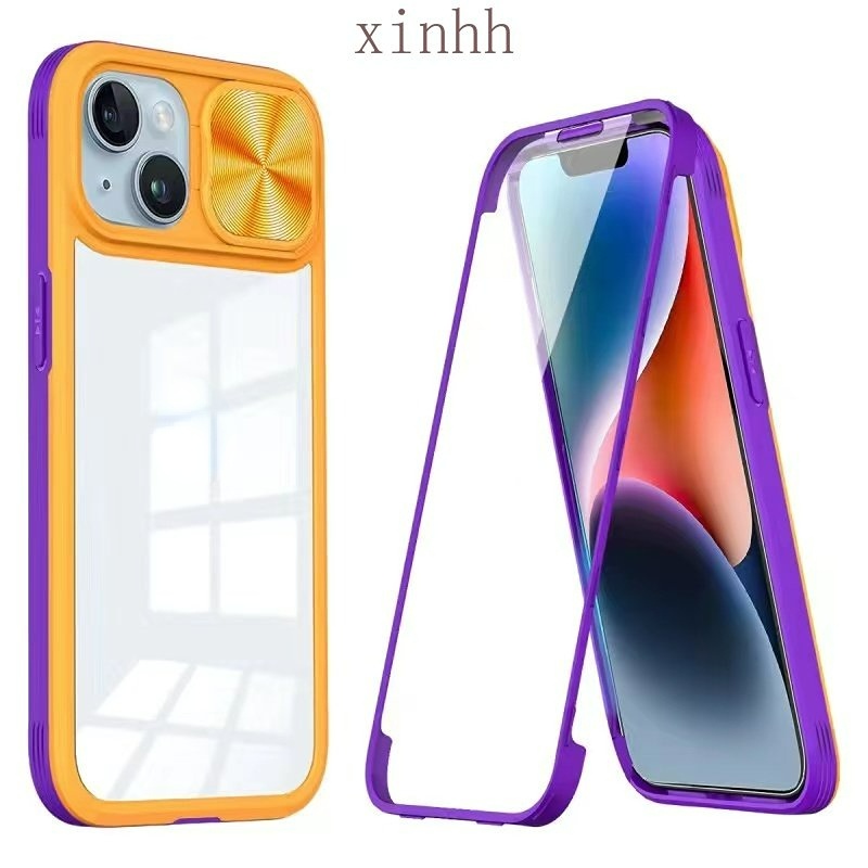 IPHONE Case Pelindung Definisi Tinggi Cocok Untuk Iphone14 13 Pro Max 14plus Cakupan Penuh, case Lensa Jendela Geser Warna Campur Dua Sisi PC+TPU Cover