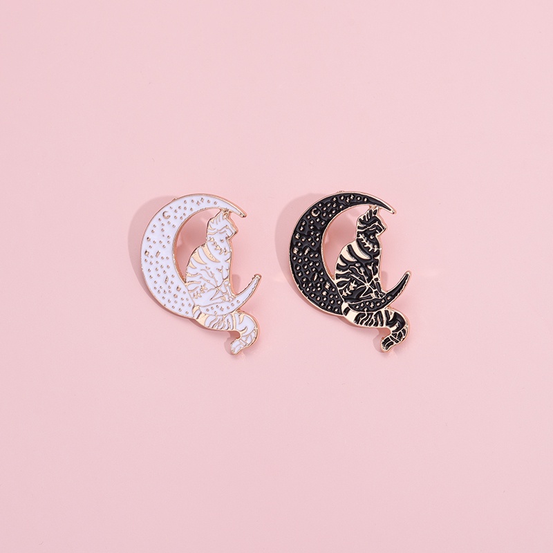 Kawaii Kucing Bulan Enamel Pin Lucu Kartun Penyihir Kucing Hitam Bros Lencana Kerah Pin Ransel Pin Perhiasan Hadiah
