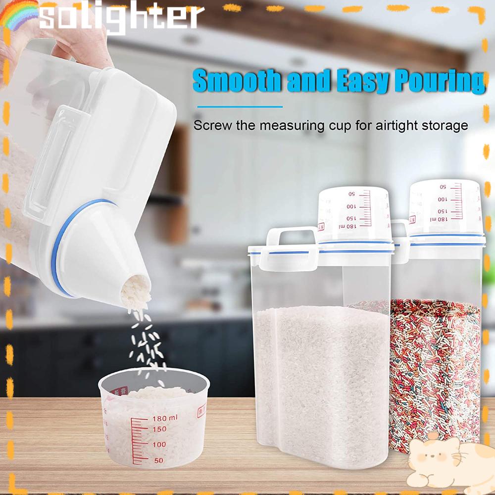 Solighter Cereal Container Pantry Gelas Ukur Kedap Udara Bin Pet Food Storage