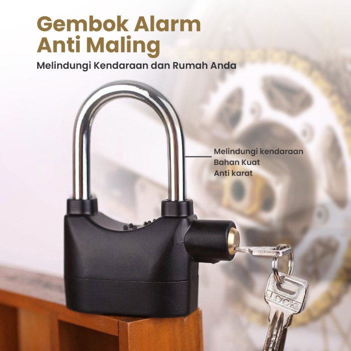 Gembok Alarm Motor Pagar Rumah Cakram ANTI MALING Kunci Rumah Anti Pencuri dengan Alarm Ring Panjang