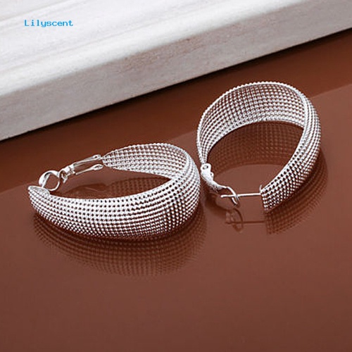 Lilyscent 1pasang Fashion Wanita Gaya Korea Enclosure Hoop Earrings Perhiasan Berlapis Perak