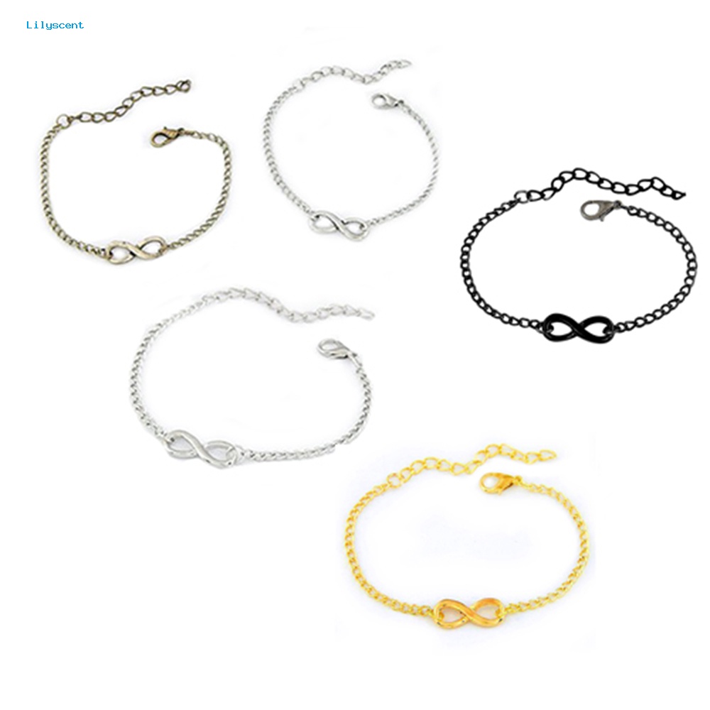 Lilyscent Punk Infinite Sign Gelang Rantai Logam Dengan Gesper Lobster Yang Dapat Disesuaikan