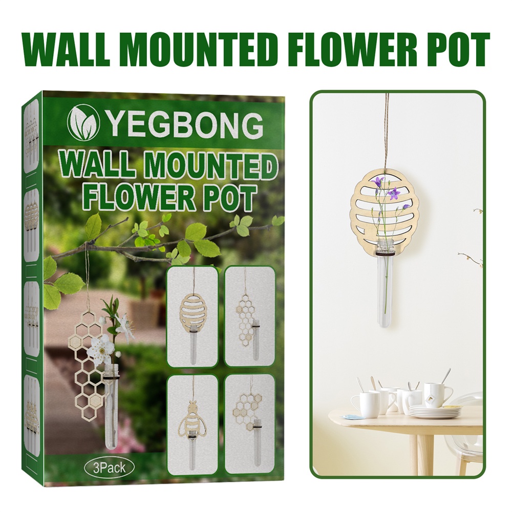 ღ 3Pcs/Kotak Dinding Pot Bunga Wall Hanging Kaca Vas Tanaman Hidroponik Vas Dinding Dekorasi Liontin Rumah Ruang Tamu Kamar latar Belakang Dekorasi