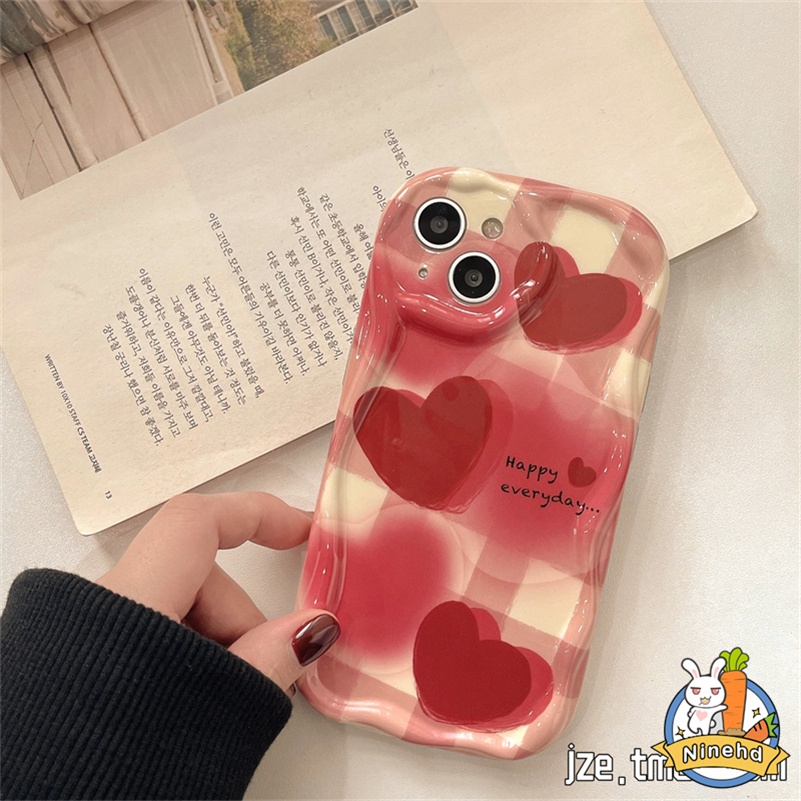 IPHONE Casing Kompatibel Untuk Iphone14 13 12 11 Pro Max X Xr Xs Max8 7 6 6s Plus SE ins Gaya Korea Checker Love Graffiti Phone Case Anti Jatuh Glossy Silikon Soft Case Cover Pelindung