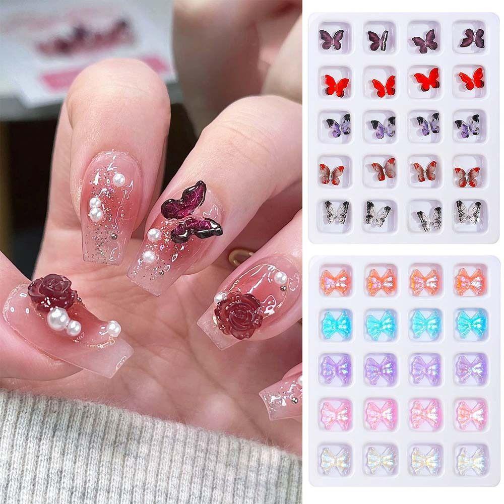 Needway Busur Dekorasi Kuku Fashion Ins Gaya Camellia Ikatan Simpul Manikur Aksesoris Beruang Aurora Nail Art Drills