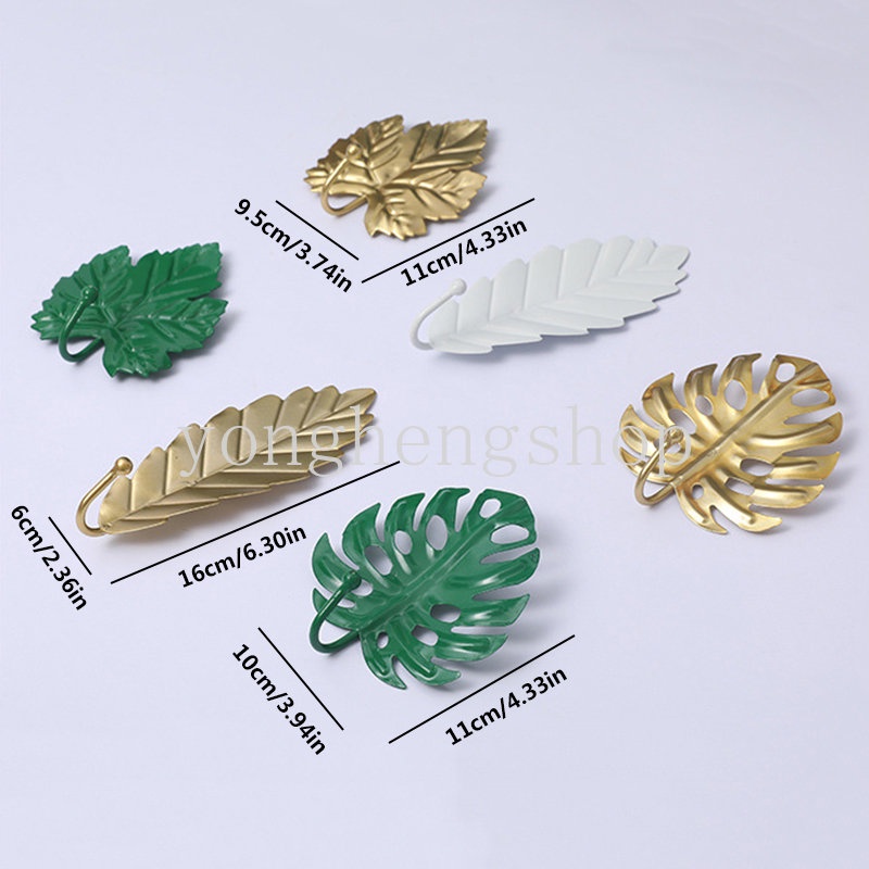 Nordic Ins Style Leaf Shaped Hook Self-adhesive Logam Dinding Dipasang Kunci Kait Gantungan Baju Dekorasi Kamar Organizer Rumah Rak Penyimpanan