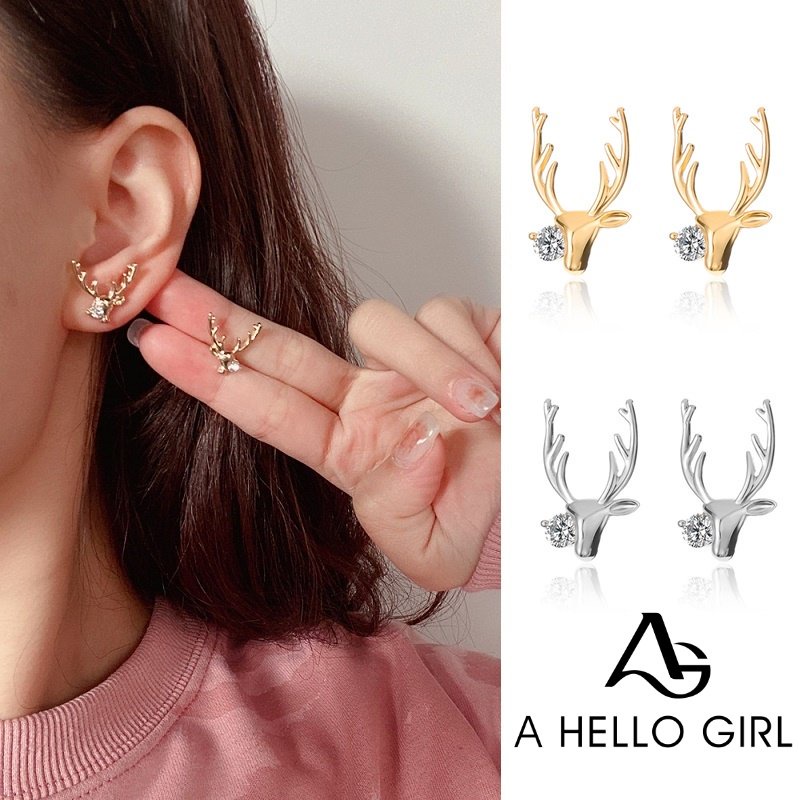 Anting Rusa Kecil Zirkon Hias Tembaga Sederhana Baru Hadiah Natal