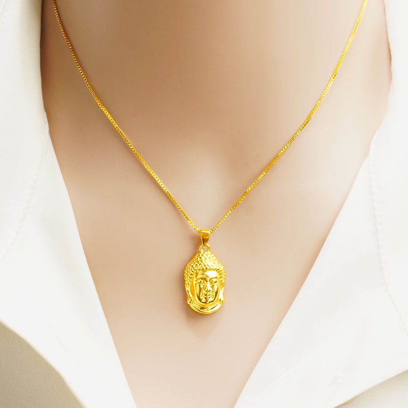 Goldkingdom Perhiasan Fashion 24K Bangkok Aksesoris Ready Stock Liontin Kepala Buddha Antik Dengan Tali Hitam Kalung Maitreya Yang Dapat Disesuaikan