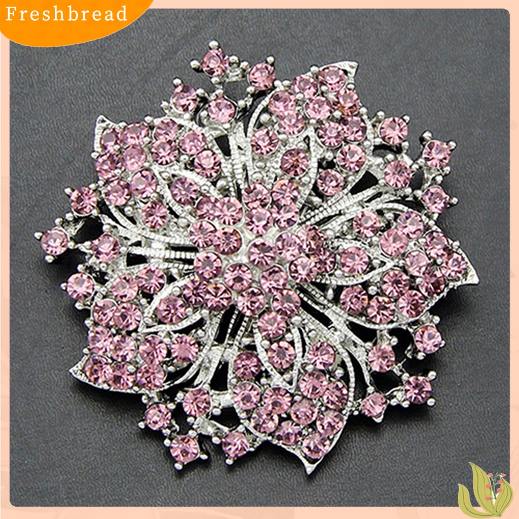 &lt; Freshbread &gt; Bros Pin Indah Anti Karat Lapis Perak Berlian Imitasi Bulat Blossom Bunga Breastpin Untuk Pacaran