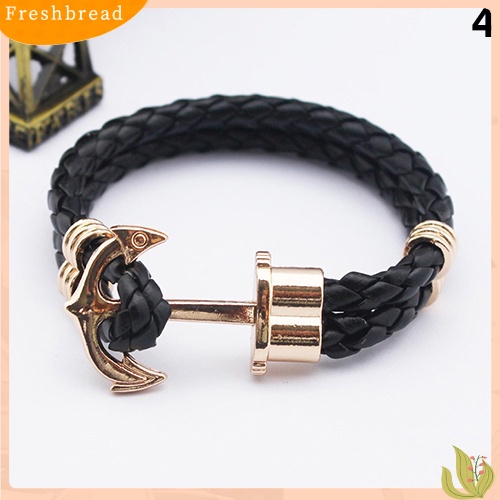 &lt; Freshbread &gt; Wanita Pria Multilayer Kulit Imitasi Buatan Tangan Manset Gelang Jangkar Gelang Bangle