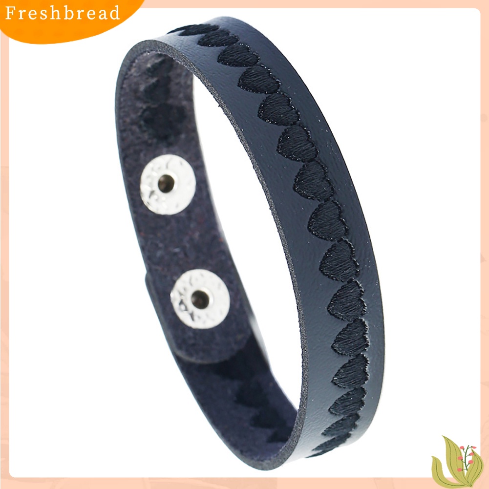 &lt; Freshbread &gt; Bordir Hati Faux Kulit Tombol Snap Unisex Pasangan Gelang Bangle Perhiasan