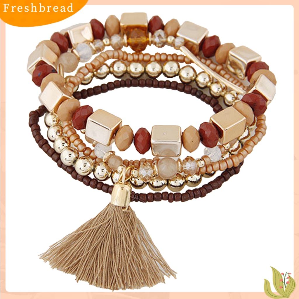 &lt; Freshbread &gt; Gelang Gaya Bohemian Retro Resin Cewek Multilayer Bead Bracelet Untuk Wisuda