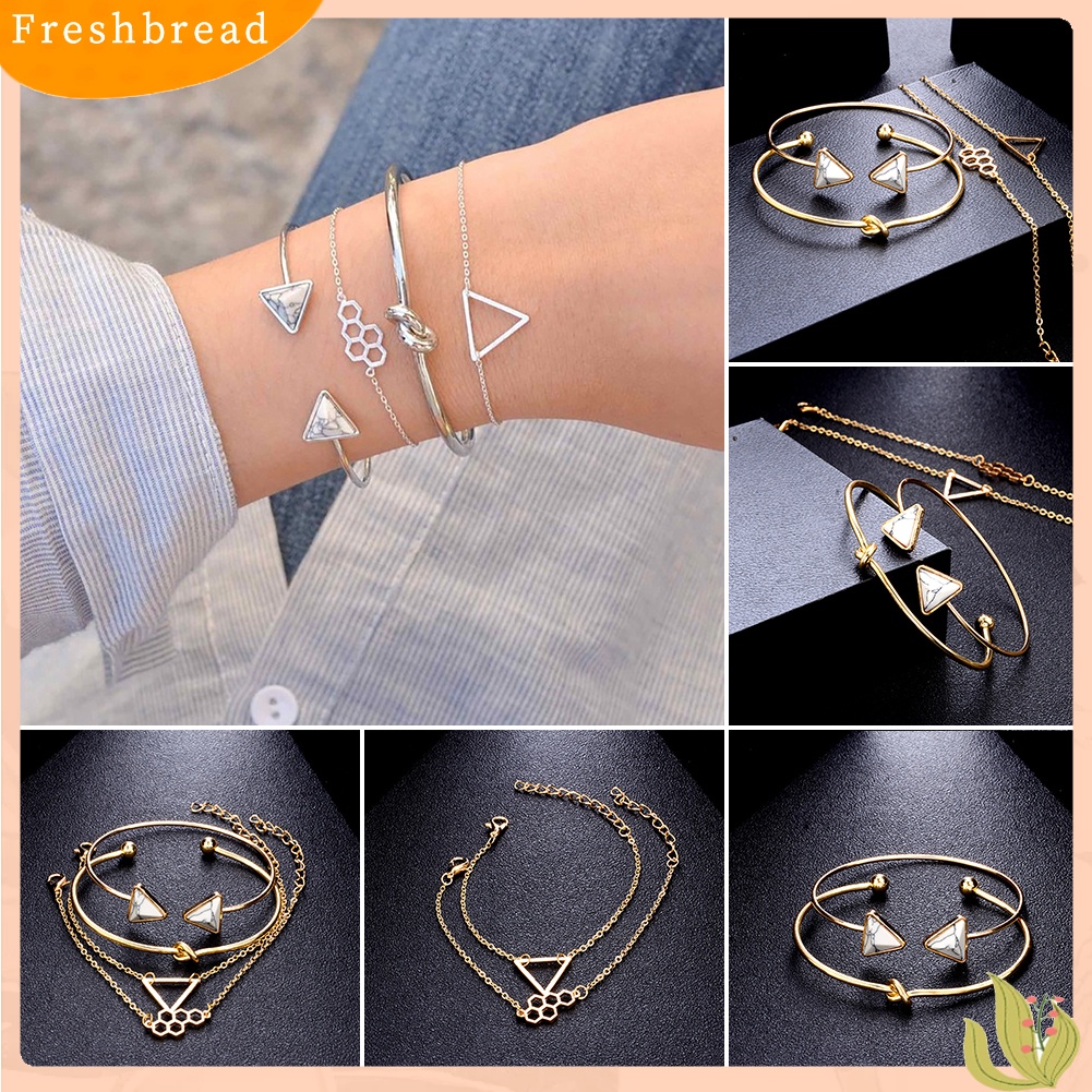 &lt; Freshbread &gt; Multi Layers Jewelry Honeycomb Triangle Knot Bracelet Adjustable Open Bangle