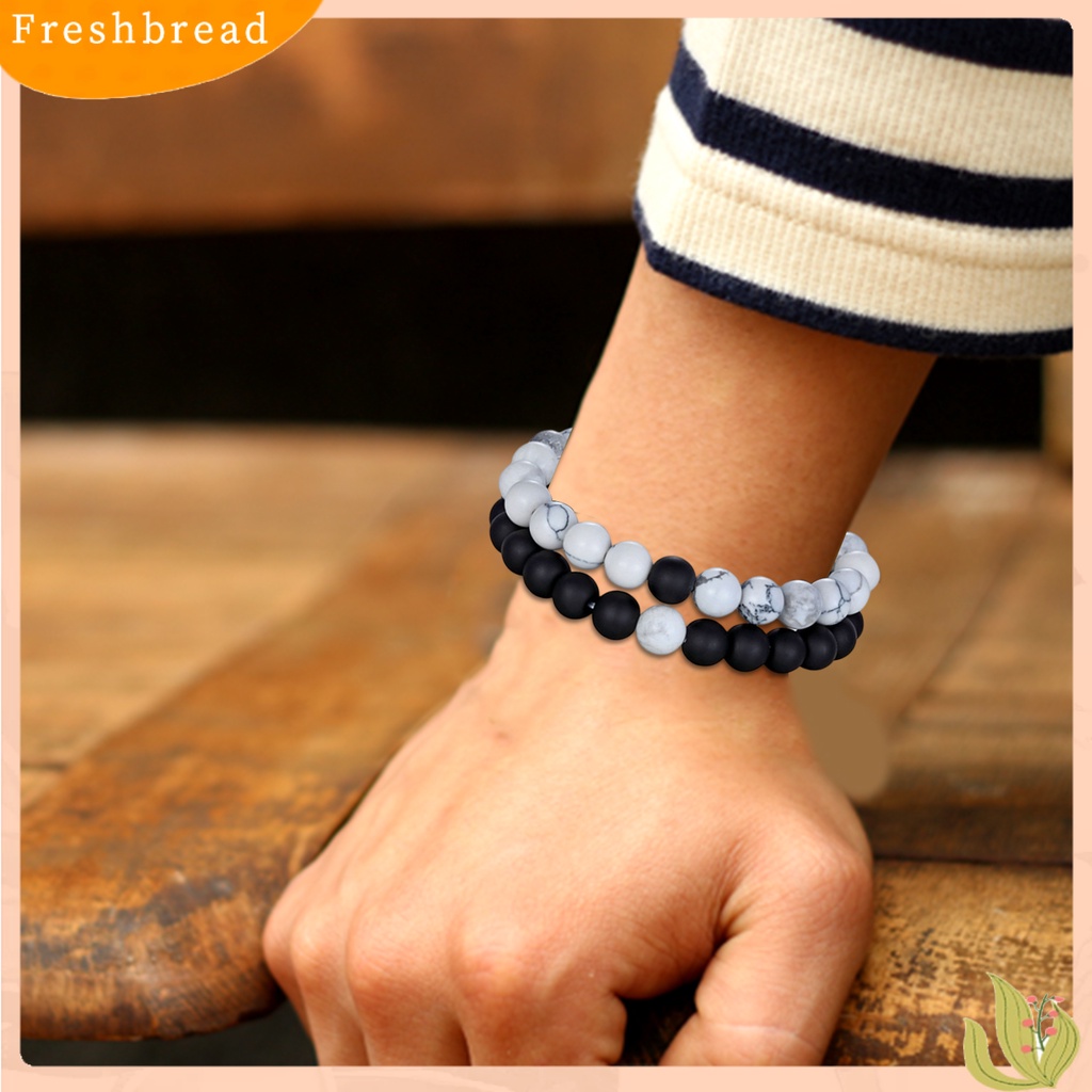 &lt; Freshbread &gt; 2Pcs Gelang Yoga Trendi Menawan Tali Elastis Gelang Manik-Manik Yoga Hitam Untuk Kekasih