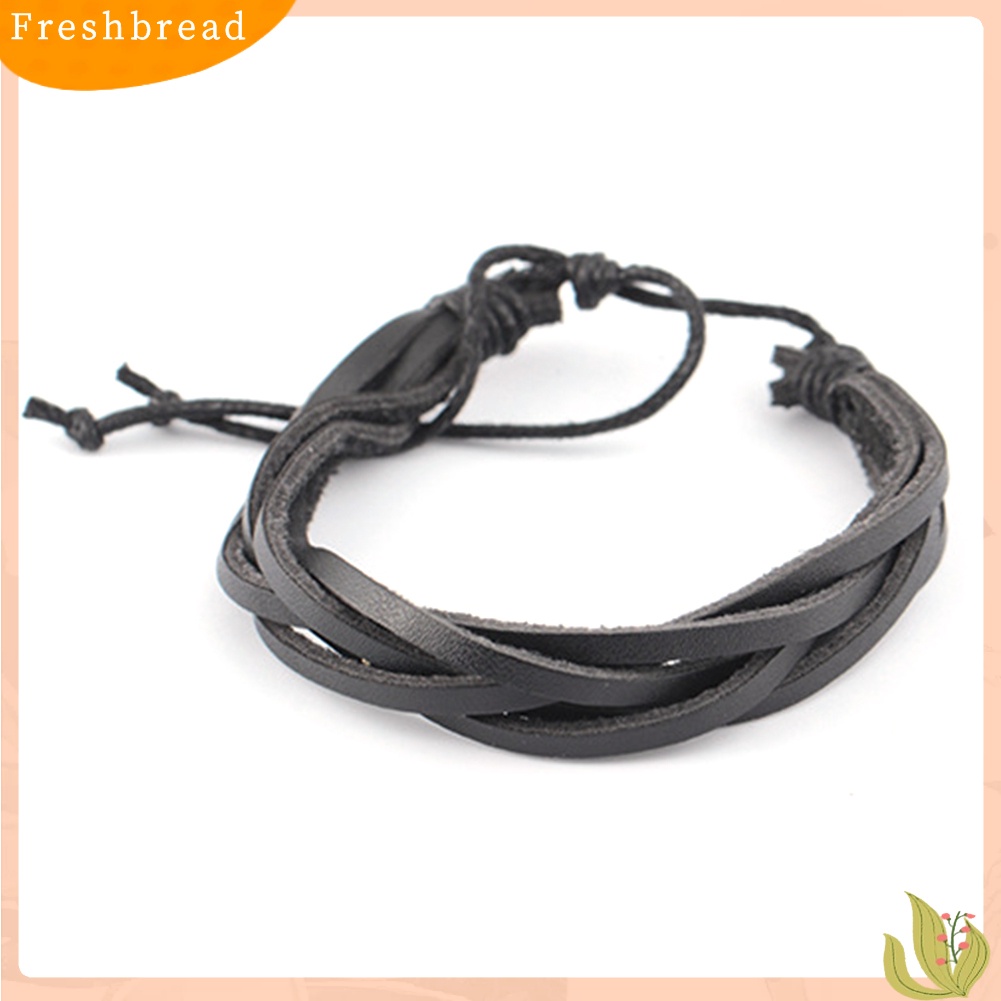 &lt; Freshbread &gt; 4Pcs/Set Vintage Handmade Anyaman Tali Kulit Gelang Bangle Pria Perhiasan Hadiah