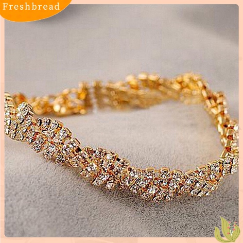 &lt; Freshbread &gt; Fashion Wanita Emas Perak Berlapis Kristal Bening Rantai Gelang Bangle Perhiasan