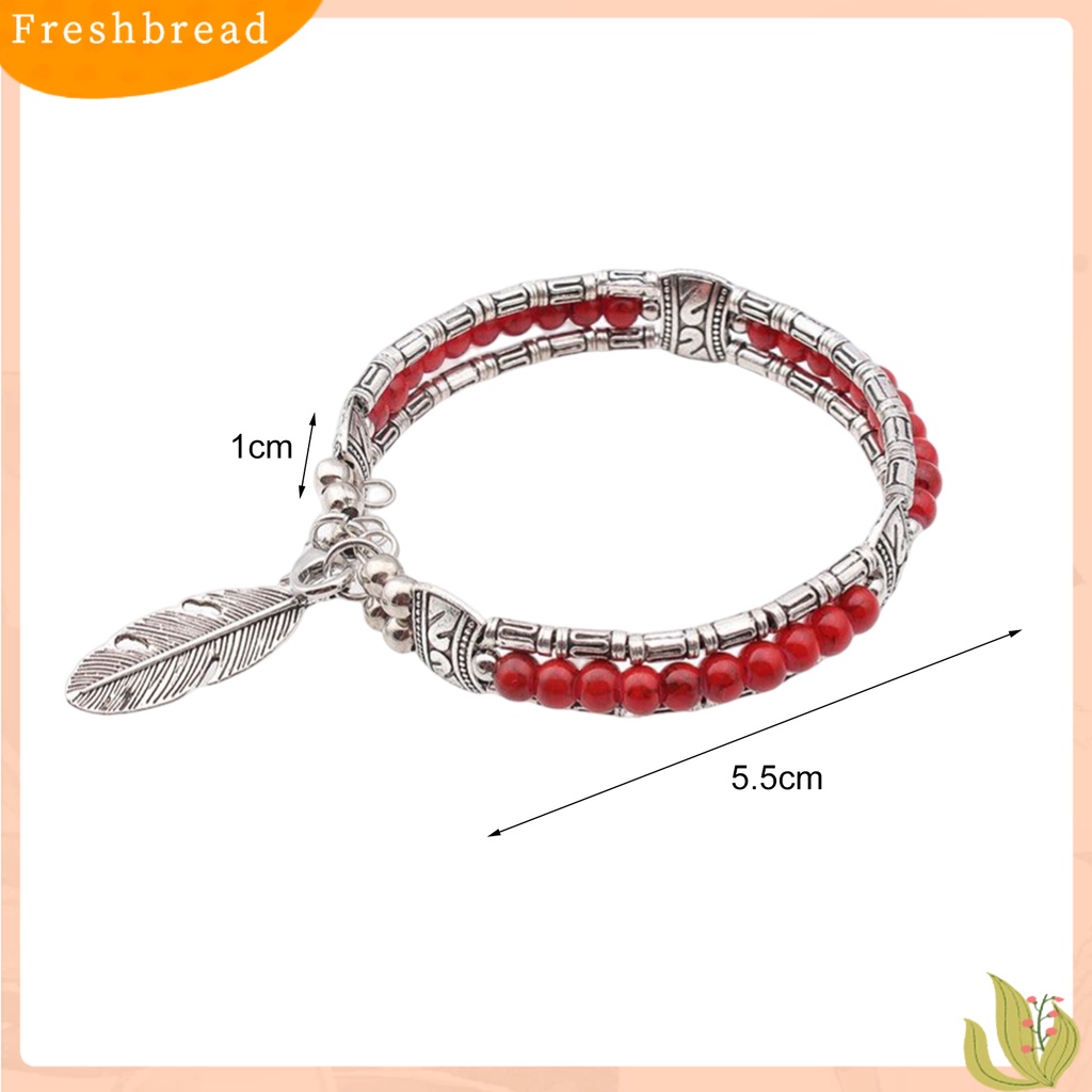 &lt; Freshbread &gt; Gelang Wanita Bentuk Bulu Bahan Alloy Imitasi Turquoise Tiga Lapis Women Bangles Untuk Hadiah