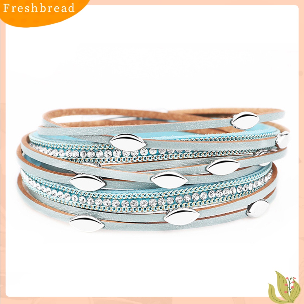 &lt; Freshbread &gt; Fashion Wanita Daun Pesona Berlian Imitasi Multi Layer Gelang Bangle Perhiasan Hadiah