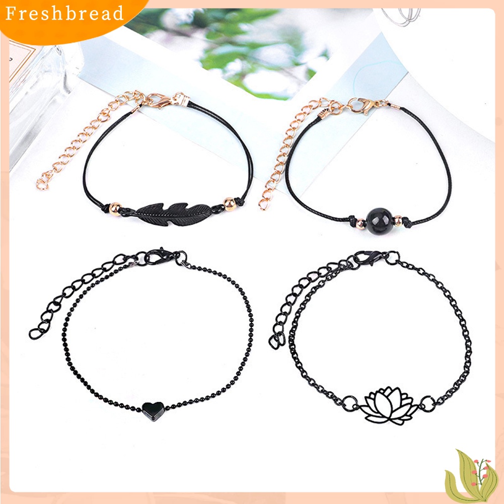 &lt; Freshbread &gt; 4Pcs/Set Berongga Daun Teratai Mutiara Imitasi Pesona Braided Gelang Bangle Perhiasan Hadiah