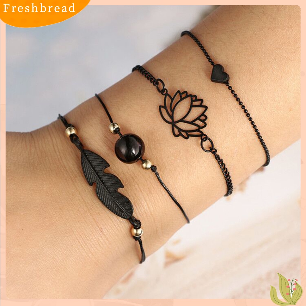 &lt; Freshbread &gt; 4Pcs/Set Wanita Fashion Cinta Hati Berongga Lotus Bulat Bola Daun Gelang Perhiasan