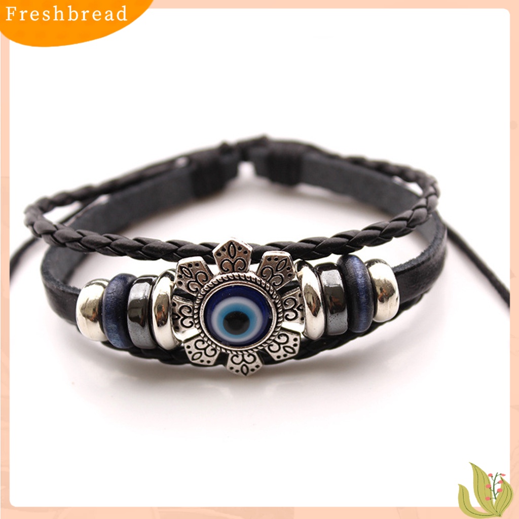 &lt; Freshbread &gt; Gelang Kulit Imitasi Bohemian Multilayer Beads Vintage Geometris Hias Hadiah Pria Wanita Turki Evil Eye Charm Bracelet Jewelry Untuk Kehidupan Sehari-Hari