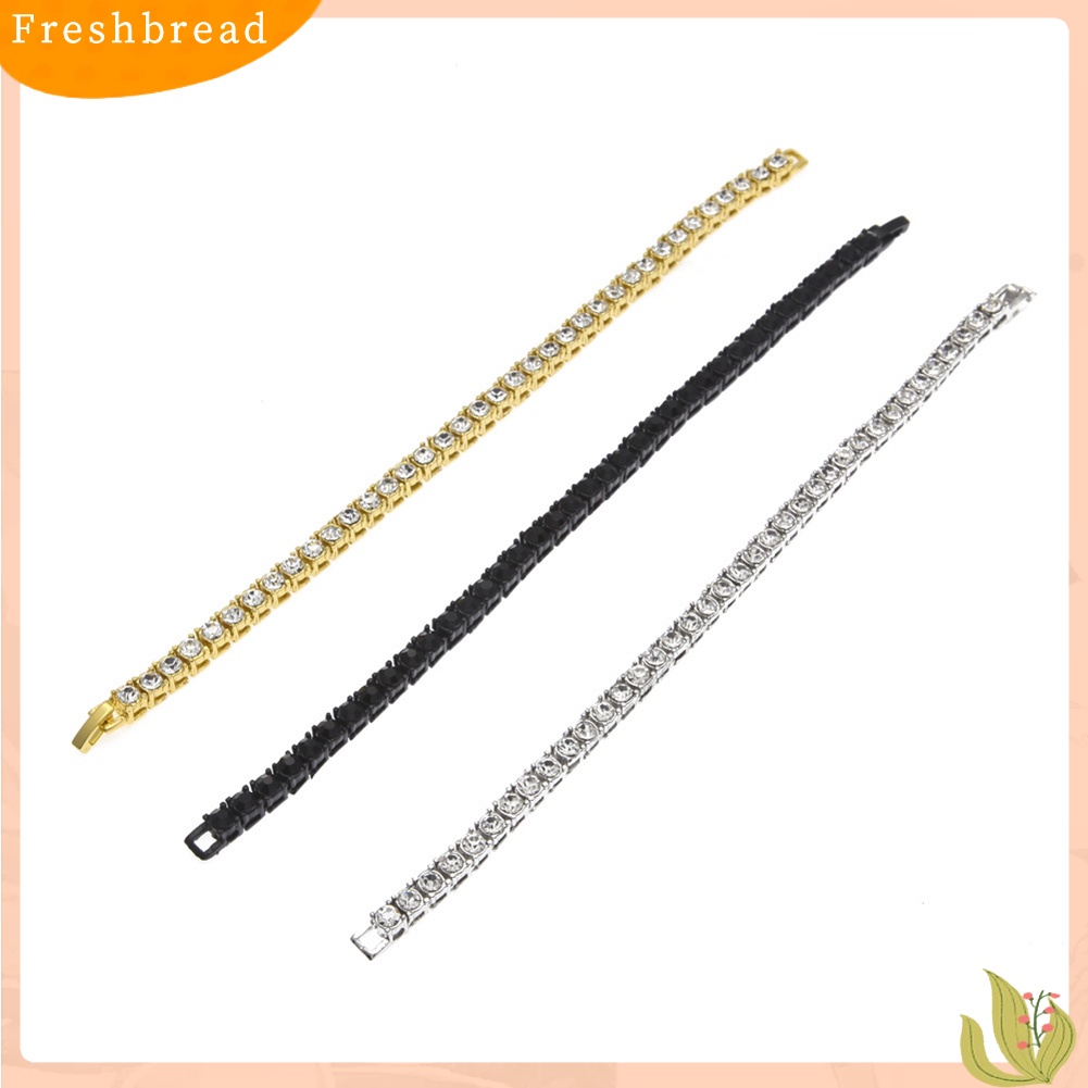 &lt; Freshbread &gt; Fashion Baris Tunggal Berlian Imitasi Bertatahkan Pria Gelang Bangle Pesta Perhiasan Hadiah