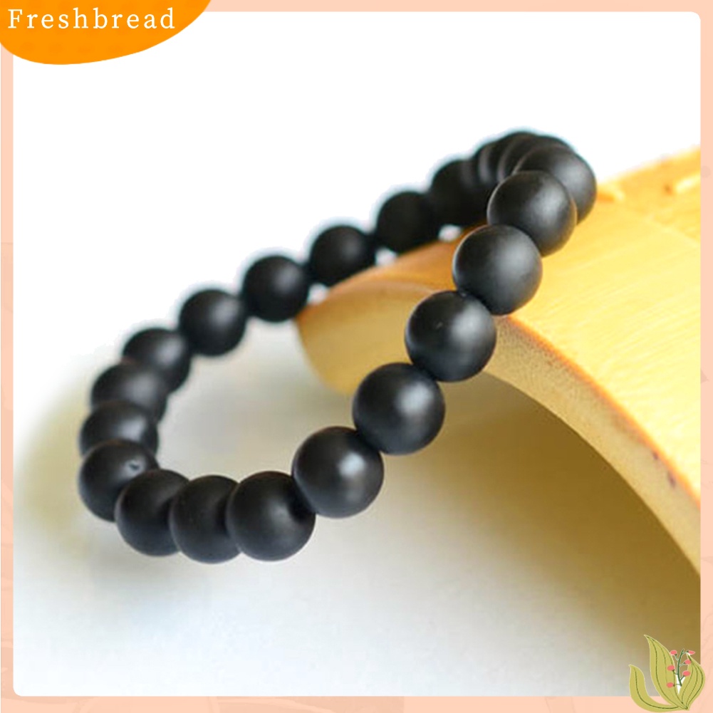 &lt; Freshbread &gt; 8/10mm Manik-Manik Batu Hitam Pesona Gelang Pria Wanita Minimalis Bangle Perhiasan