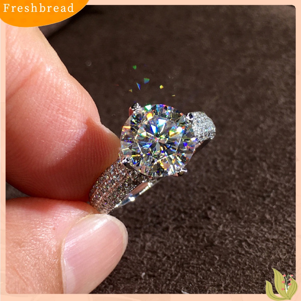 &lt; Freshbread &gt; Mewah Potongan Bulat Cubic Zirconia Bridal Pernikahan Pertunangan Cincin Perhiasan Hadiah